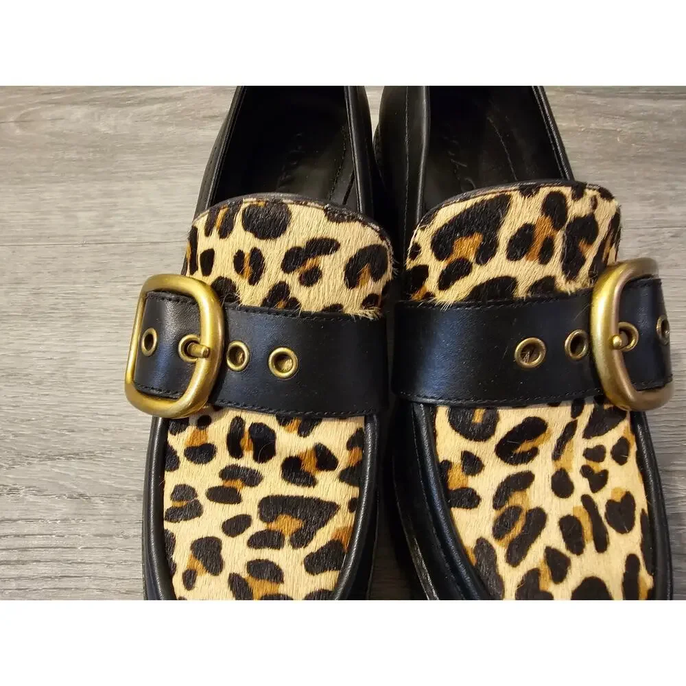 Coach G2452 Womens Grand Calf Hair Leopard Loafer Size 7B Chunky Shoes
